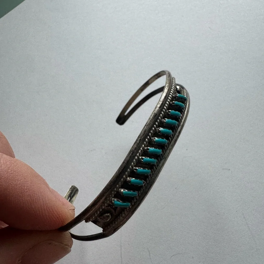 Vintage needlepoint turquoise Sterling silver adjustable 6